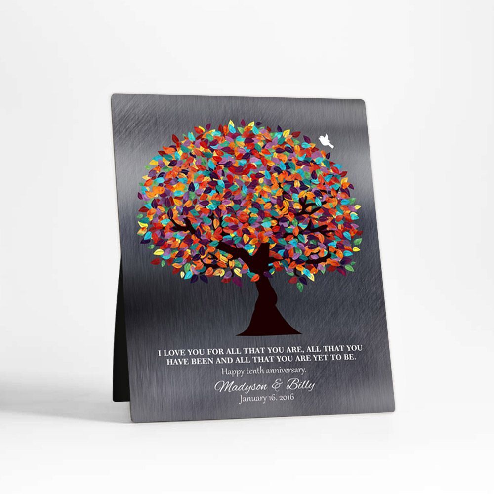 Tin Colorful Spring Tree 10th Anniversary Desktop Plaque Gift for Couple D-1294