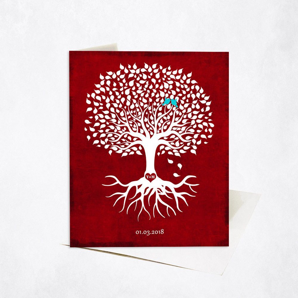 Silhouette Tree With Roots Anniversary Stationery Card For Couple C-1867