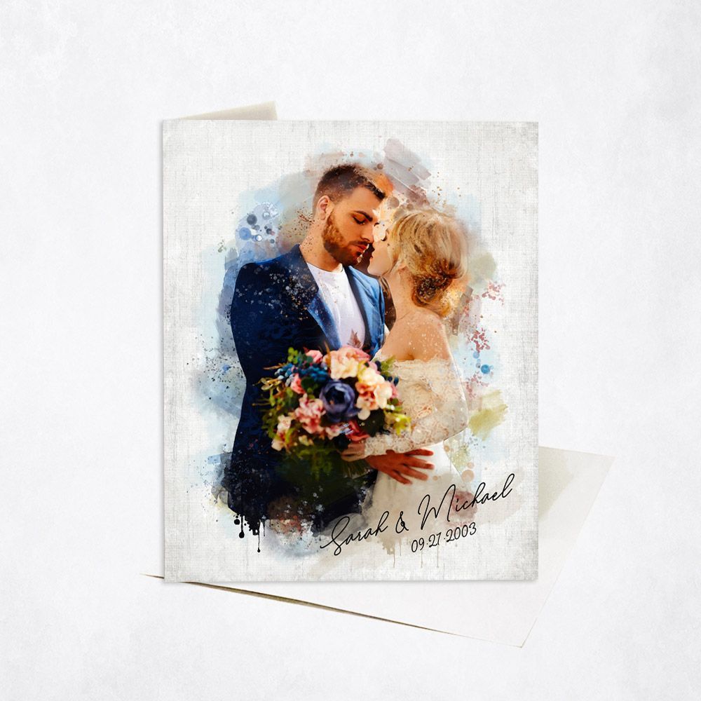 Watercolor Portrait 1st Anniversary Card Gift for Couple C-1843