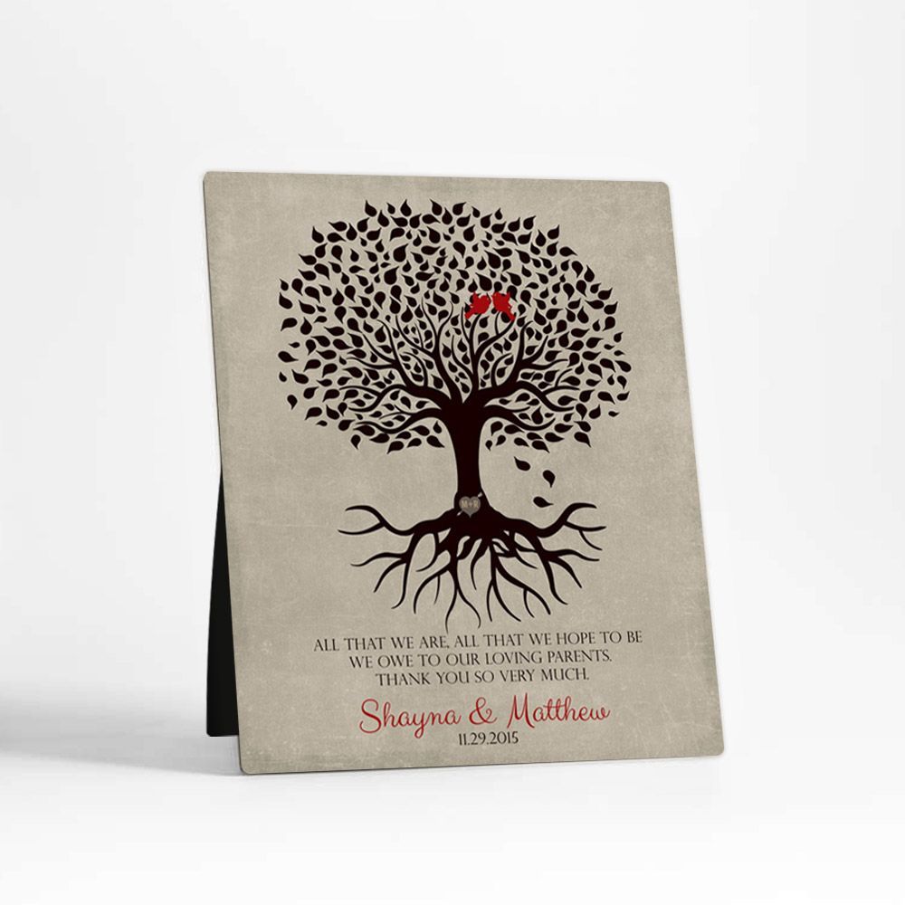 Rooted Tree Silhouette Wedding Desktop Plaque Gift for Parents D-1110