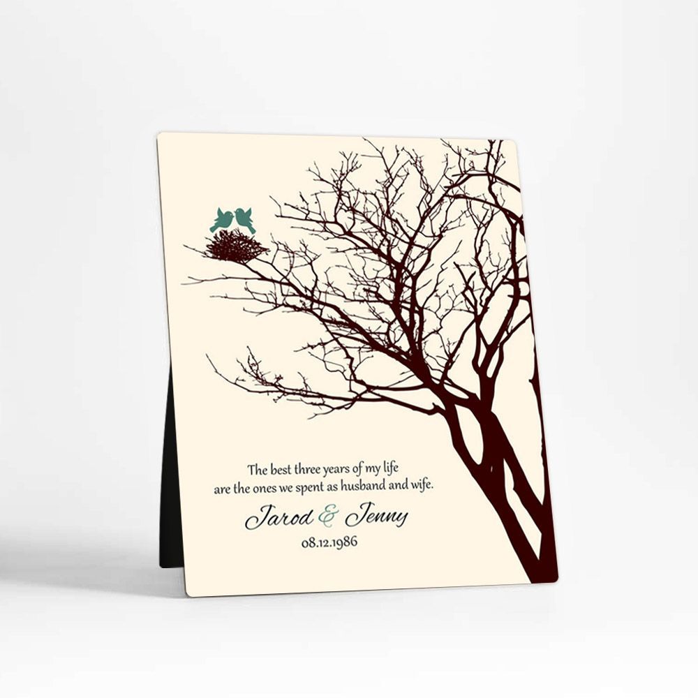 Branchy Tree with Nest 3rd Anniversary Desktop Plaque Gift for Couple D-1366