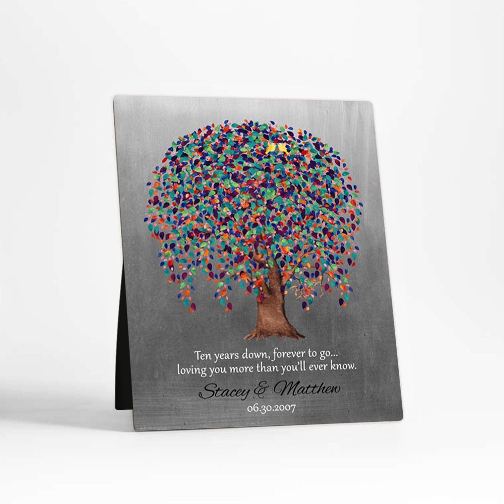 #1 Best Seller - Tin Willow Tree 10th Anniversary Desktop Plaque Gift for Couple D-1512