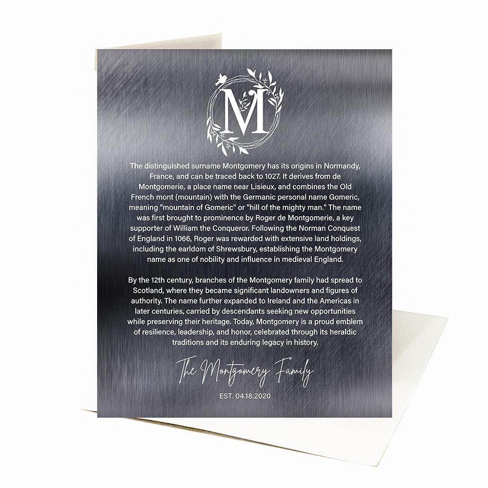 Silver Surname Monogrammed Family History Established Housewarming Card Gift for Family C-2136