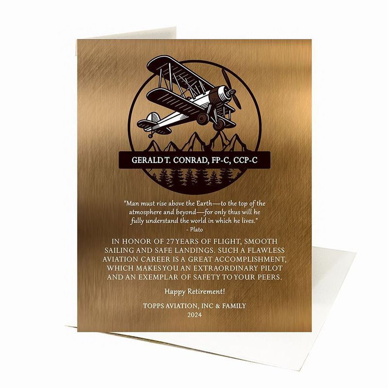 #1 Best Seller - Bronze Airplane Pilot Biplane Service Award Retirement Card Gift for Pilot C-2131