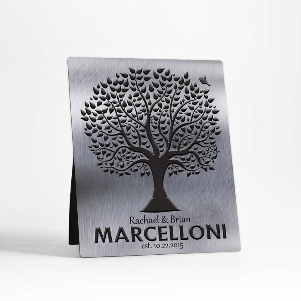 Tin Dark Tree Silhouette Wedding Desktop Plaque Gift for Couple D-1212