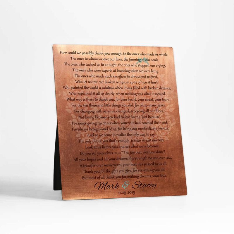 Copper Thank You Poem Wedding Desktop Plaque Gift for Parents D-1182