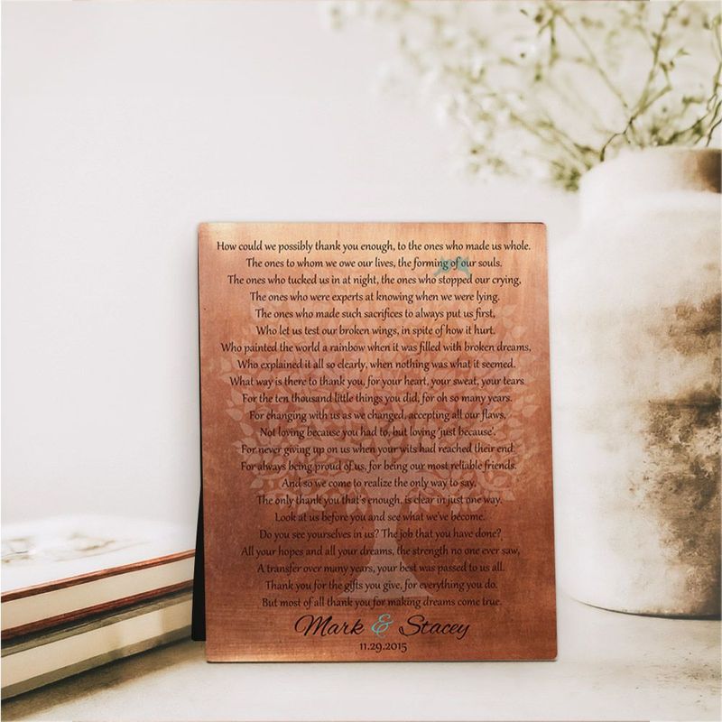 Copper Thank You Poem Wedding Desktop Plaque Gift for Parents D-1182