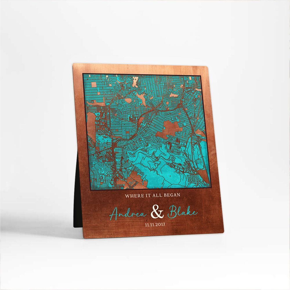 #1 Best Seller - Copper City Map 7th Anniversary Desktop Plaque Gift for Couple D-1584