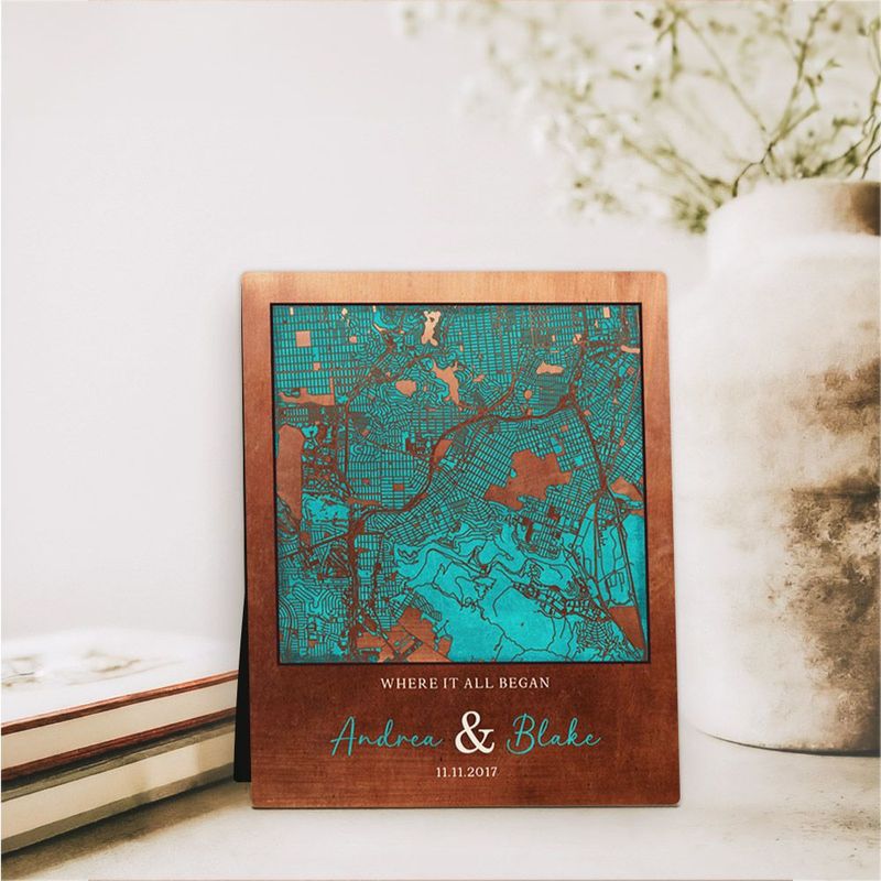 #1 Best Seller - Copper City Map 7th Anniversary Desktop Plaque Gift for Couple D-1584