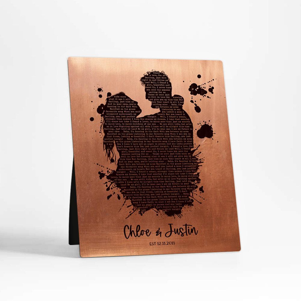 Copper Couple Silhouette 7th Anniversary Desktop Plaque Gift for Couple D-1863