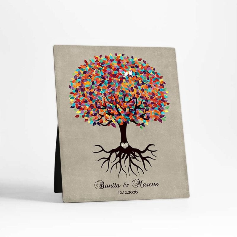 Colorful Tree with Roots Engagement Desktop Plaque Gift for Couple D-1424