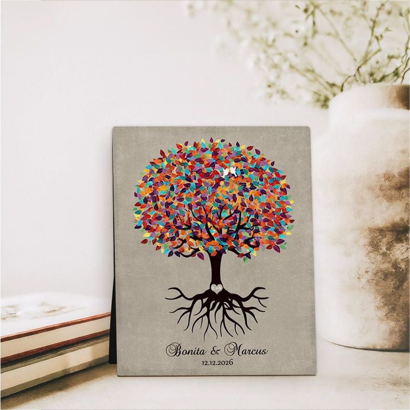 Colorful Tree with Roots Engagement Desktop Plaque Gift for Couple D-1424