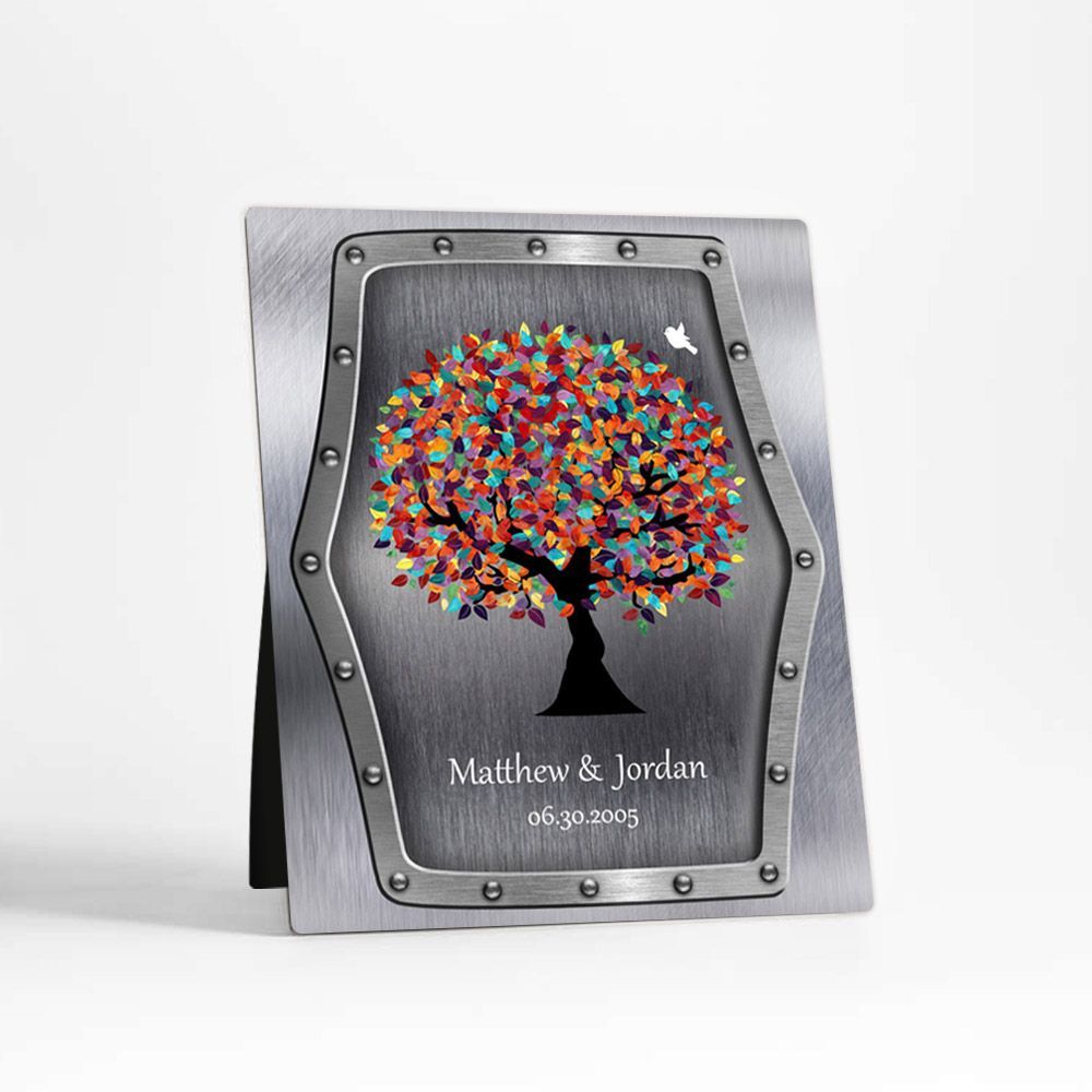 Steel Colorful Spring Tree 11th Anniversary Desktop Plaque Gift for Couple D-1376