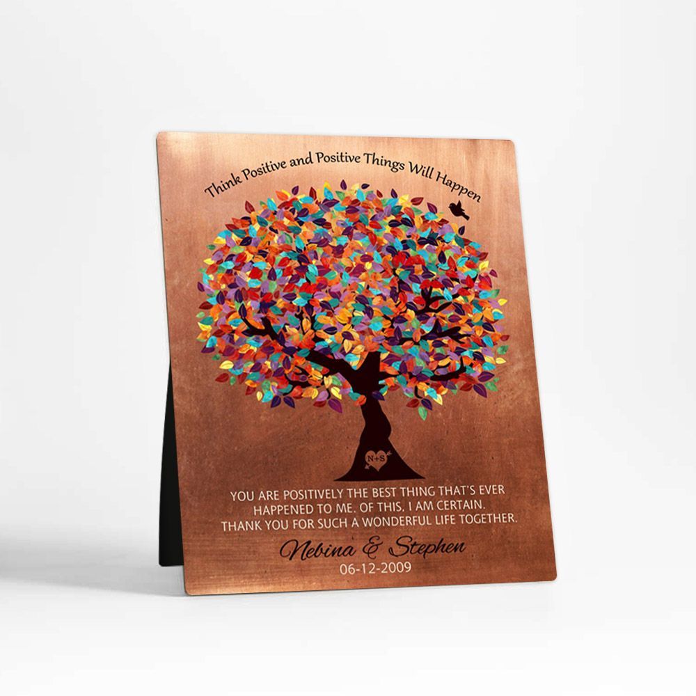 Copper Colorful Spring Tree 7th Anniversary Desktop Plaque Gift for Couple D-1350