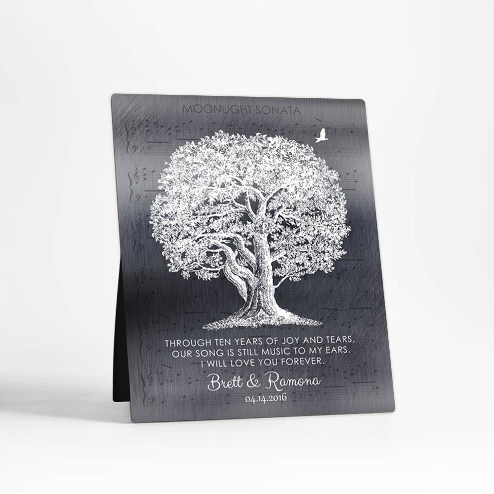 Tin Oak Tree and Sheet Music 10th Anniversary Desktop Plaque Gift for Couple D-1337