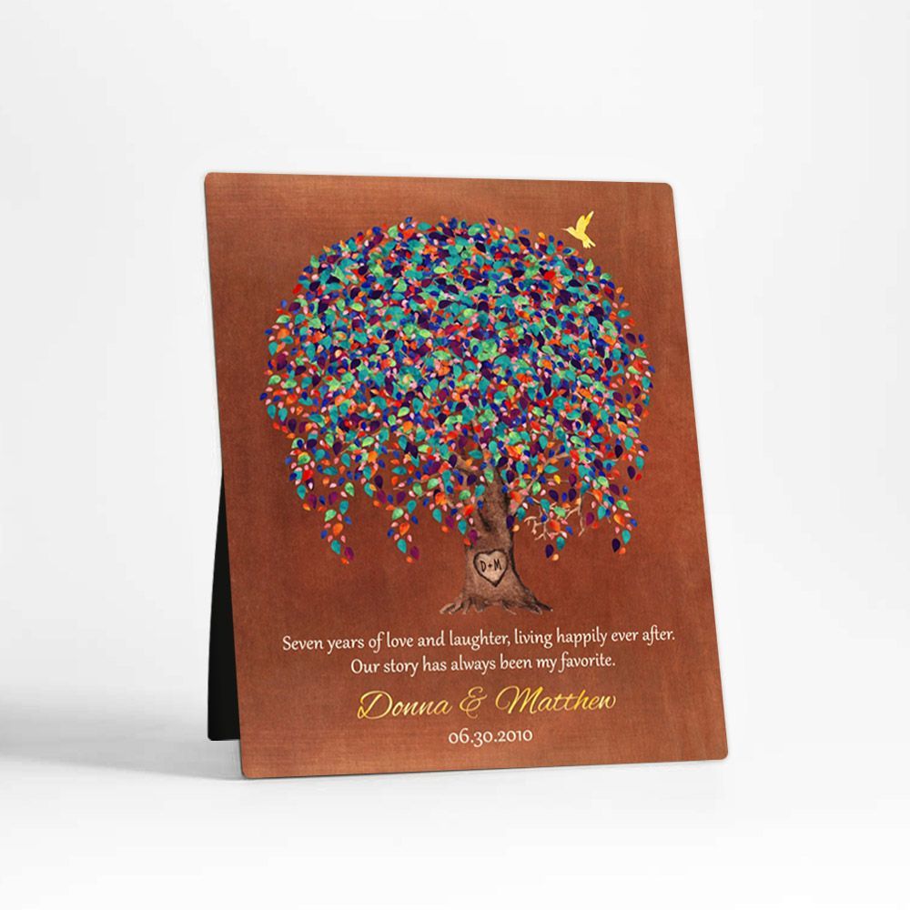 Copper Willow Tree 7th Anniversary Desktop Plaque Gift for Couple D-1514