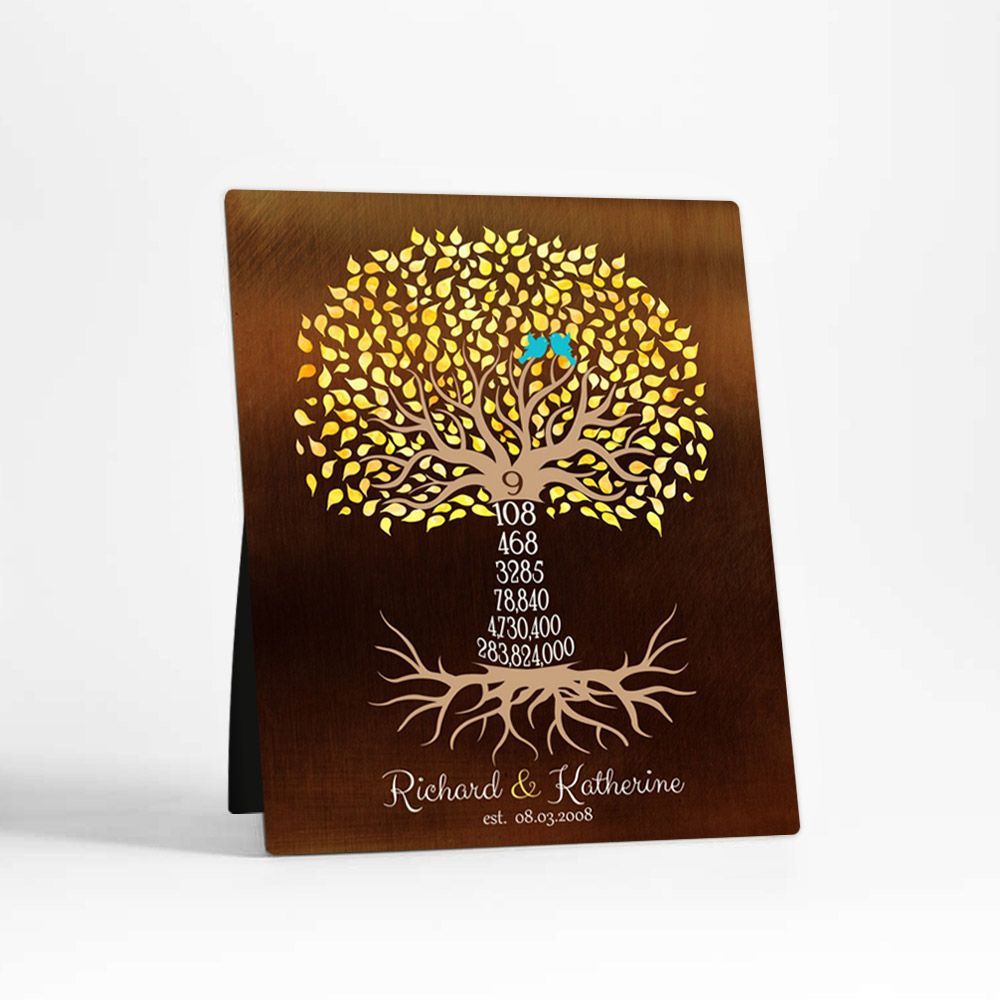 Bronze Countdown Tree 9th Anniversary Desktop Plaque Gift for Couple D-1438