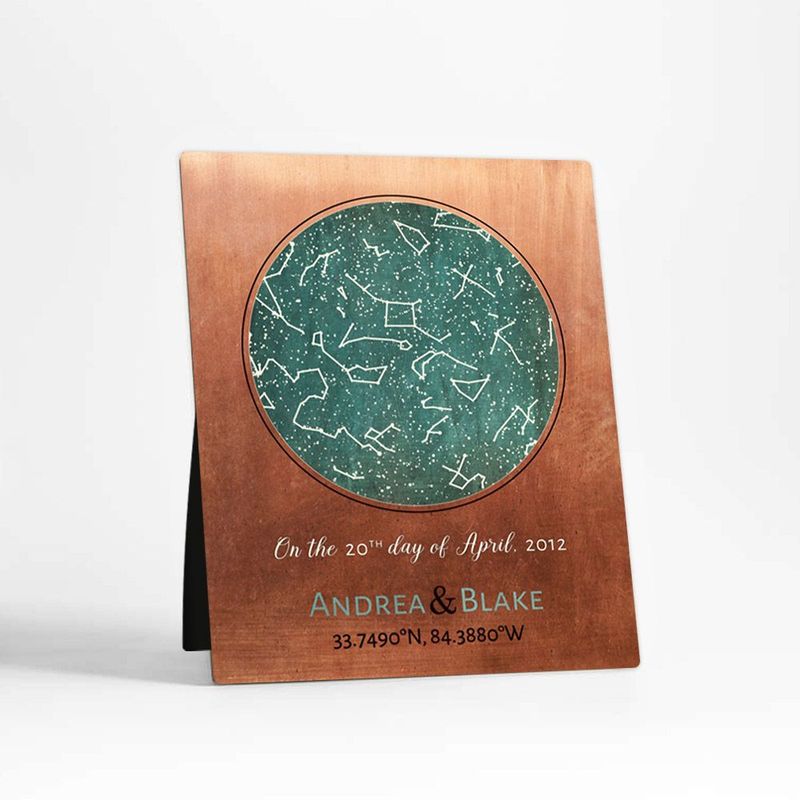 #1 Best Seller - Copper Star Map 7th Anniversary Desktop Plaque Gift for Couple D-1737