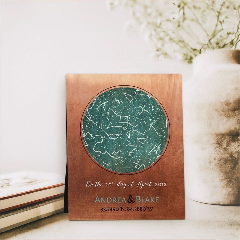 #1 Best Seller - Copper Star Map 7th Anniversary Desktop Plaque Gift for Couple D-1737