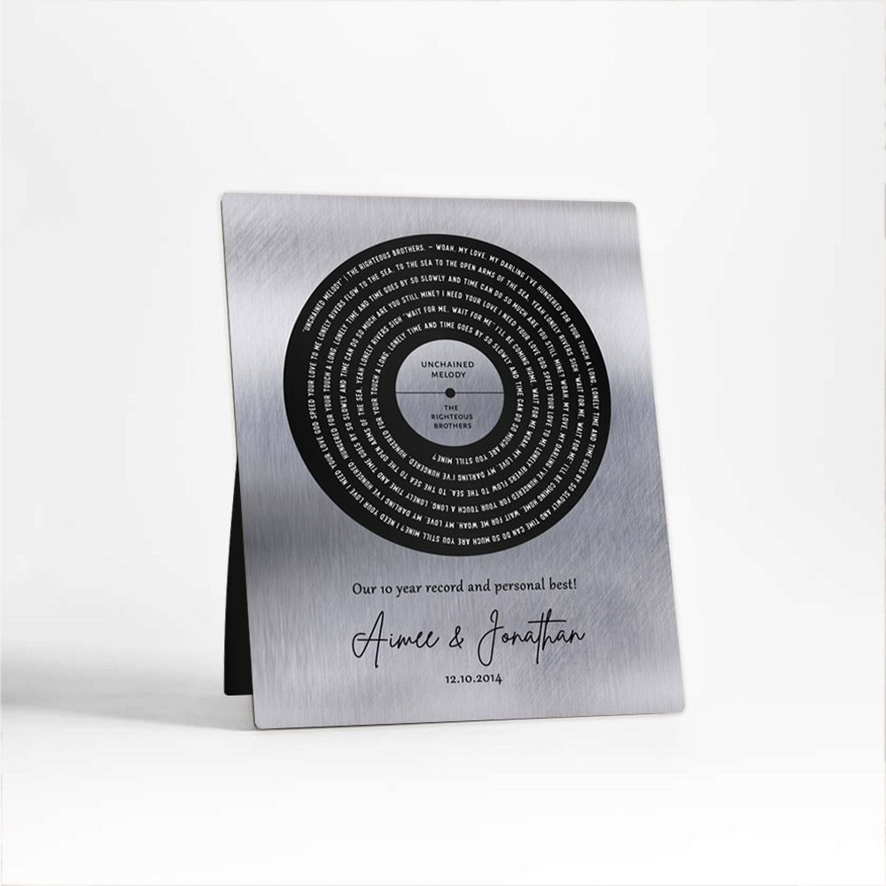Tin Our Song Lyrics Record Label 10th Anniversary Desktop Plaque Gift for Couple D-1590