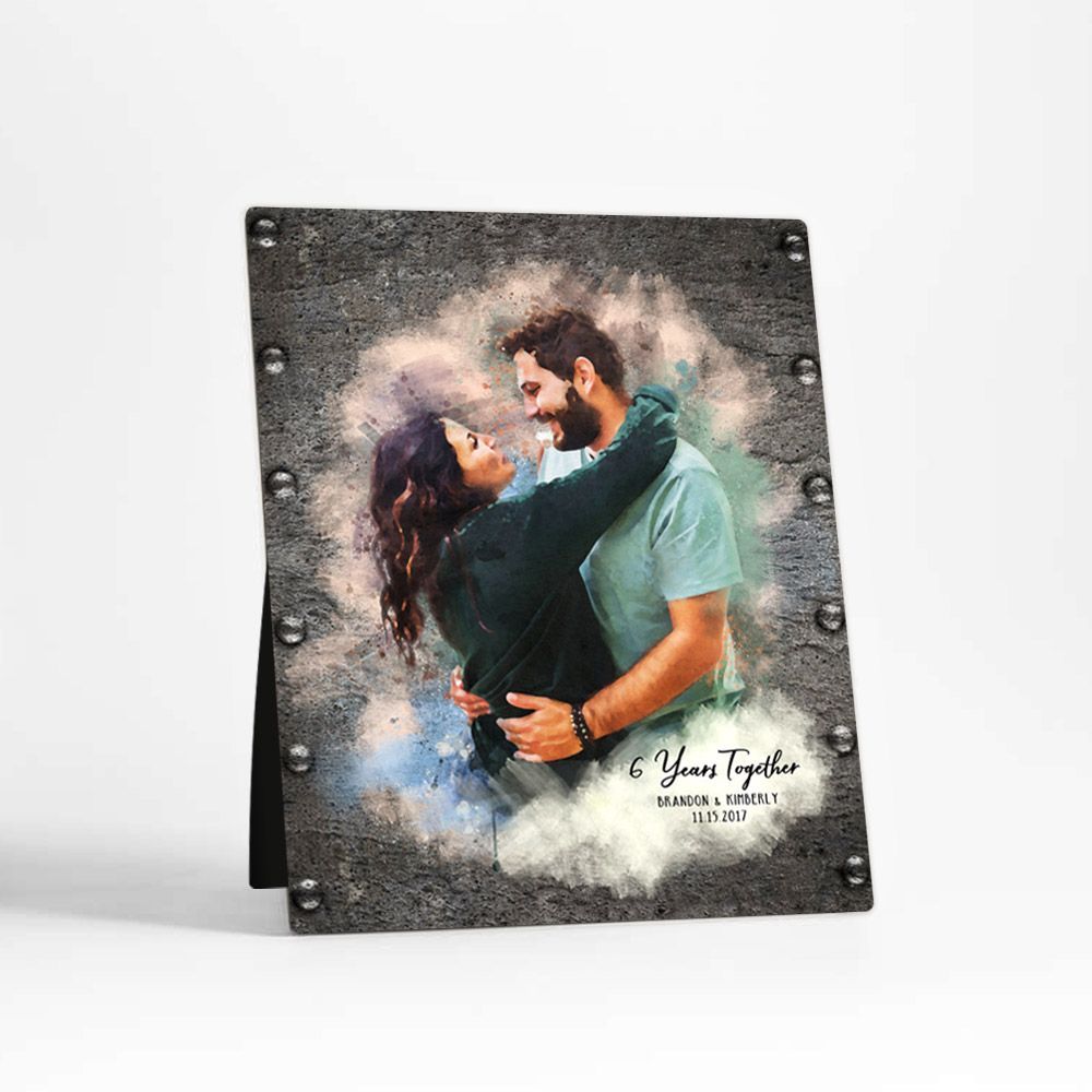 Iron Watercolor Portrait 6th Anniversary Desktop Plaque Gift for Couple D-1841