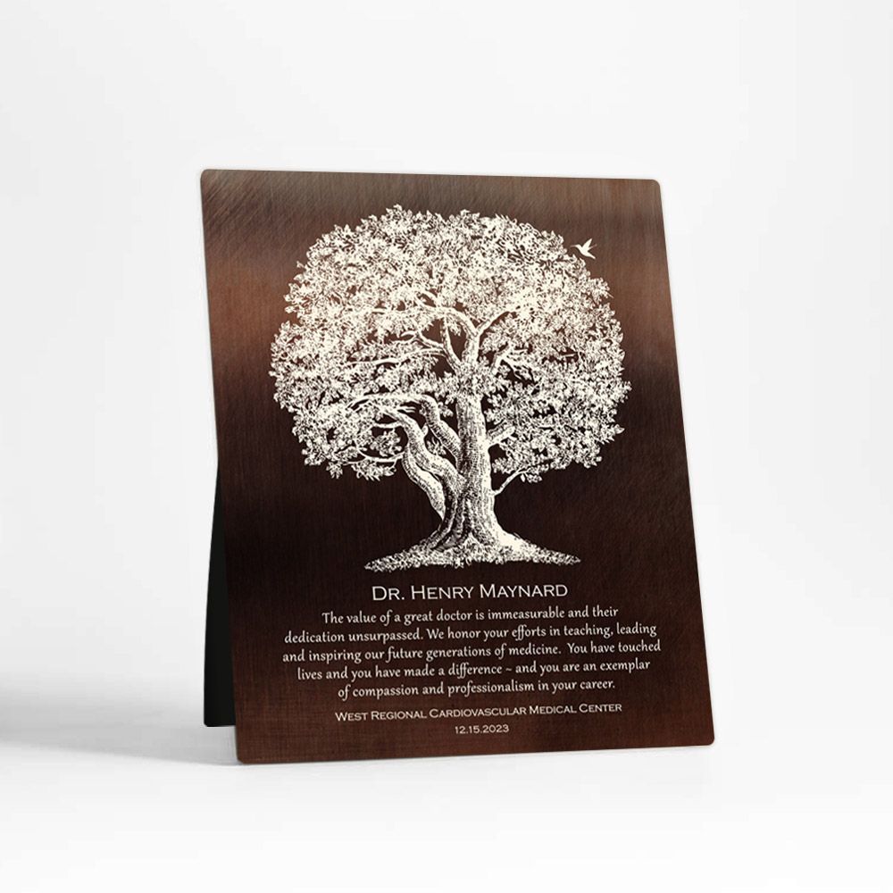 #1 Best Seller - Bronze Oak Tree Retirement Desktop Plaque Gift for Doctor D-1865