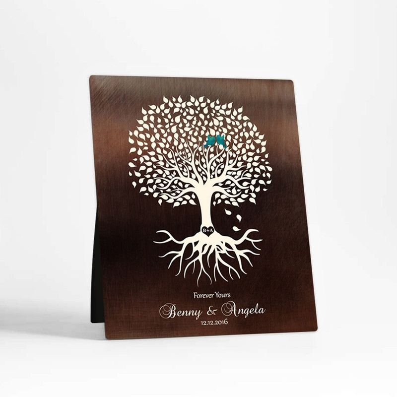 Bronze Tree with Roots Engagement Desktop Plaque Gift for Couple D-1426