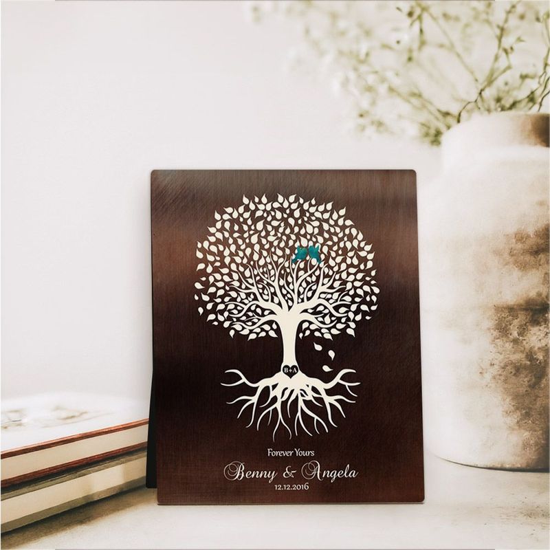 Bronze Tree with Roots Engagement Desktop Plaque Gift for Couple D-1426