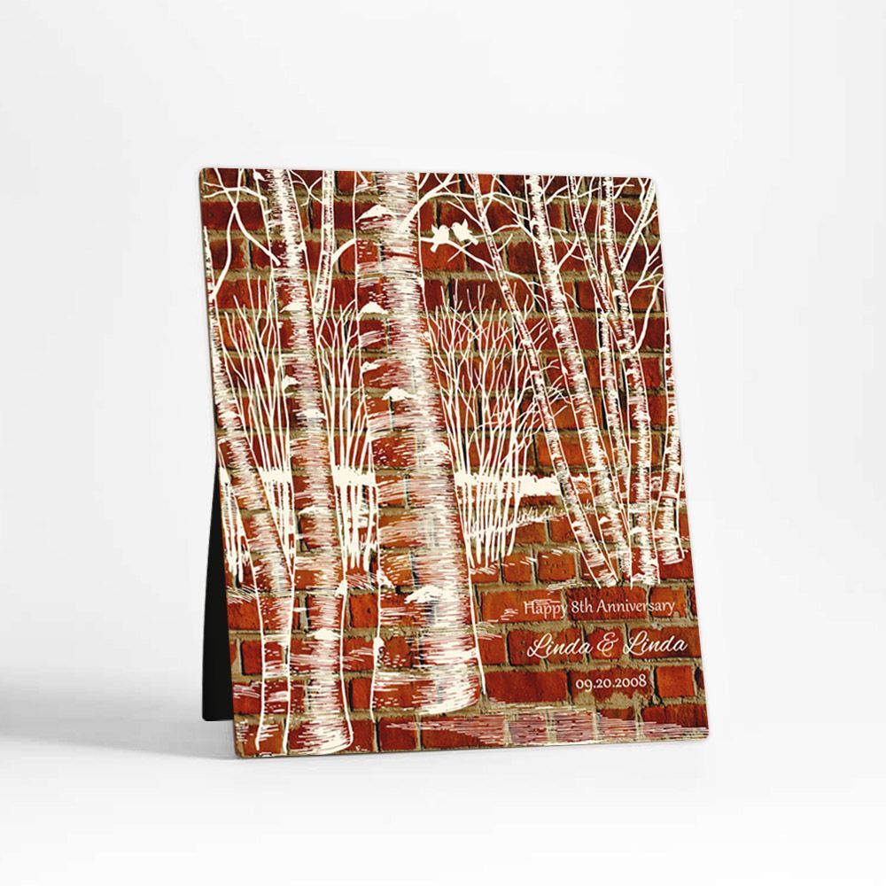 Brick Birch Tree Forest 8th Anniversary Desktop Plaque Gift for Couple D-1404