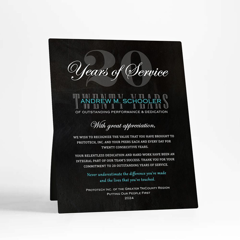 #1 Best Seller - Tin 20 Years of Service Employee Appreciation Desktop Plaque Gift for Employee D-2109
