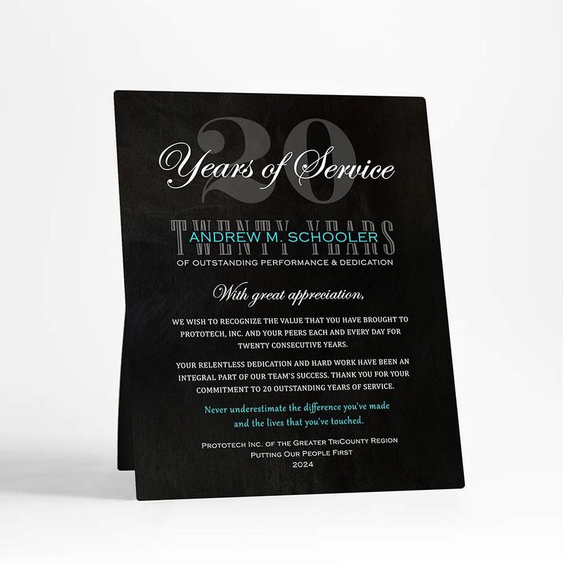 #1 Best Seller - Tin 20 Years of Service Employee Appreciation Desktop Plaque Gift for Employee D-2109