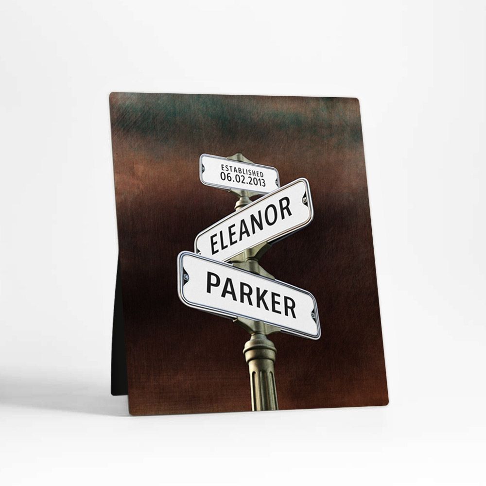 Bronze Crossroads Signpost 8th Anniversary Desktop Plaque Gift for Couple D-1944