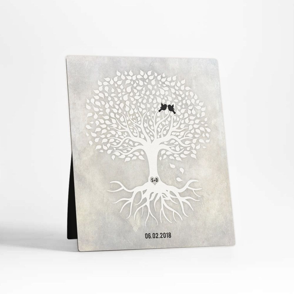 White Tree with Roots Anniversary Desktop Plaque Gift for Couple D-1523