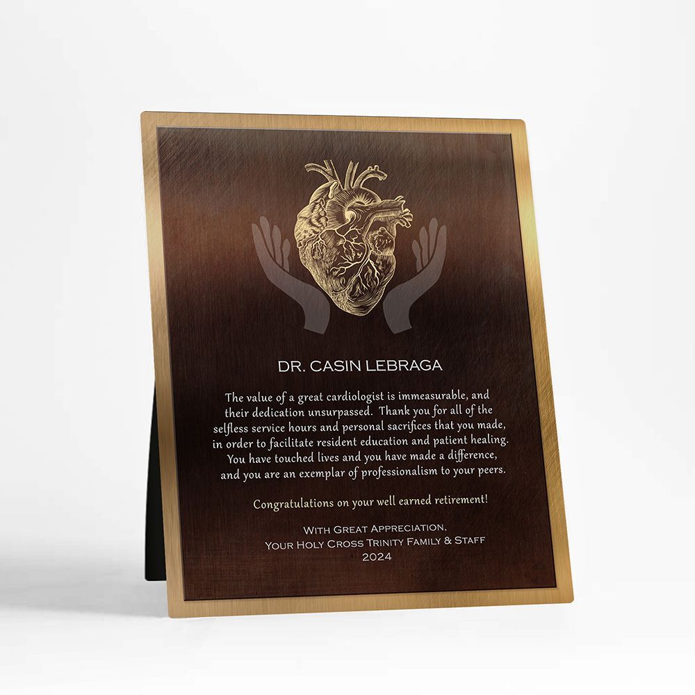 Bronze Heart Organ Anatomy Retirement Desktop Plaque Gift for Doctor D-2103