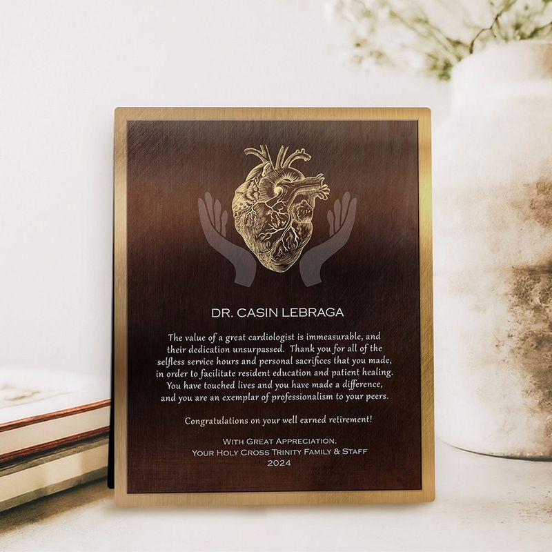 Bronze Heart Organ Anatomy Retirement Desktop Plaque Gift for Doctor D-2103