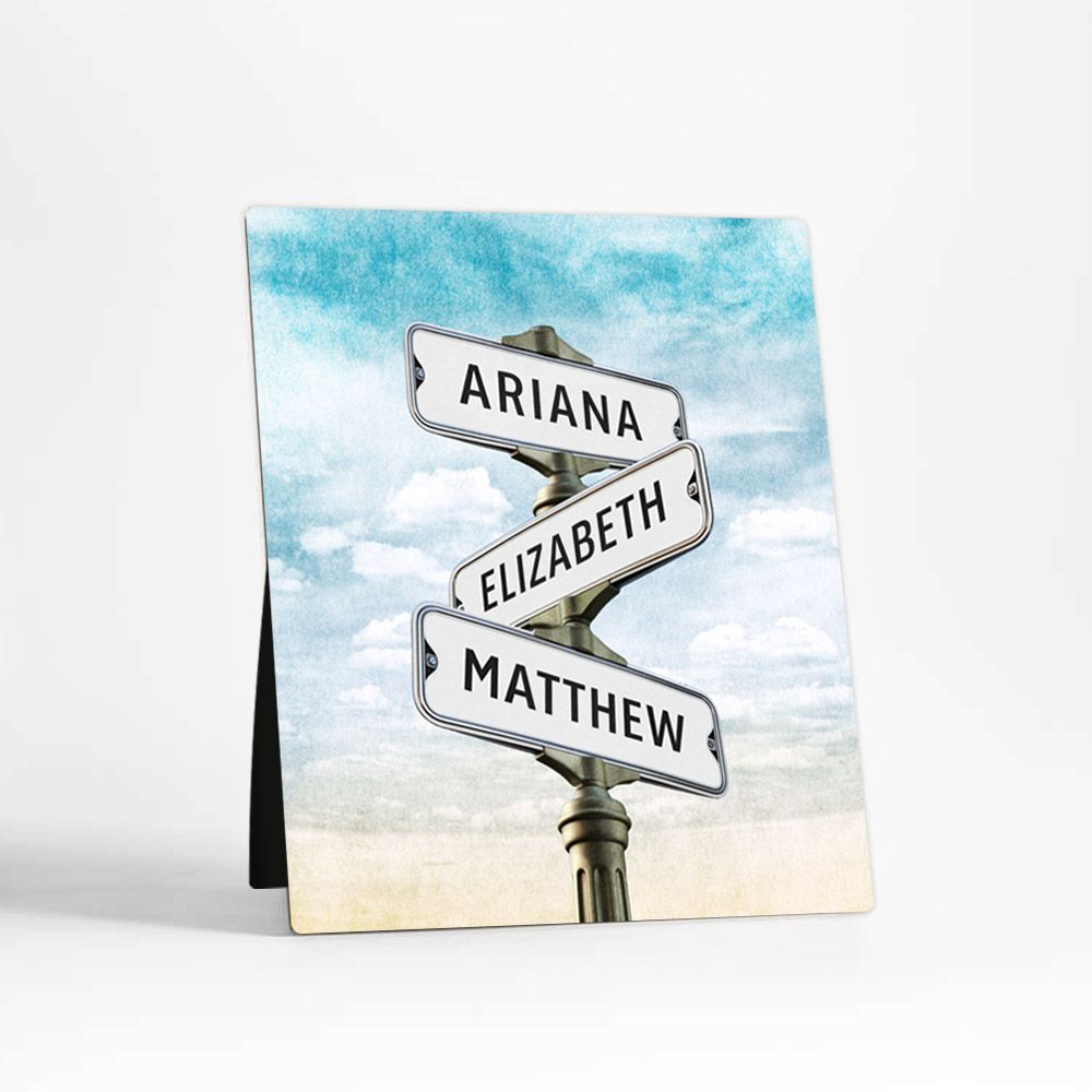 Family Signpost 3 Names 2nd Anniversary Desktop Plaque Gift for Couple D-1940