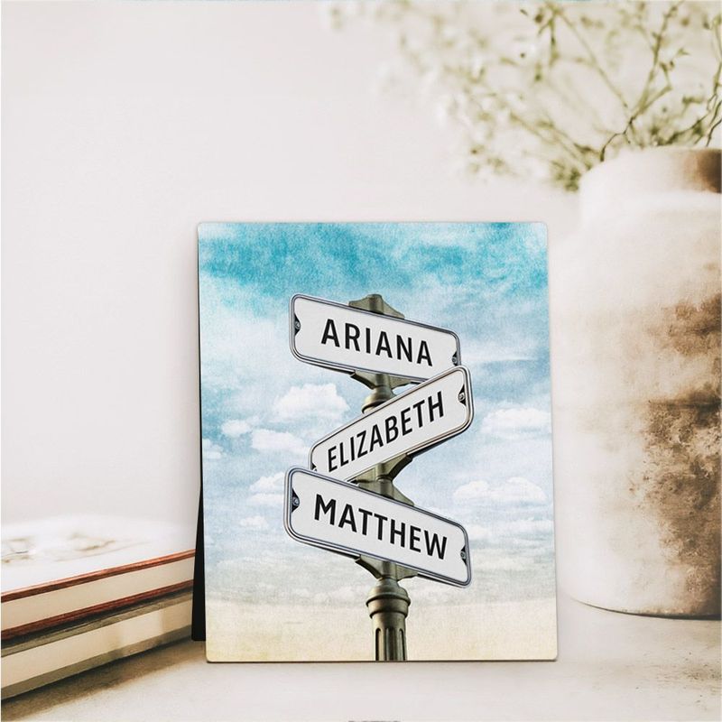 Family Signpost 3 Names 2nd Anniversary Desktop Plaque Gift for Couple D-1940
