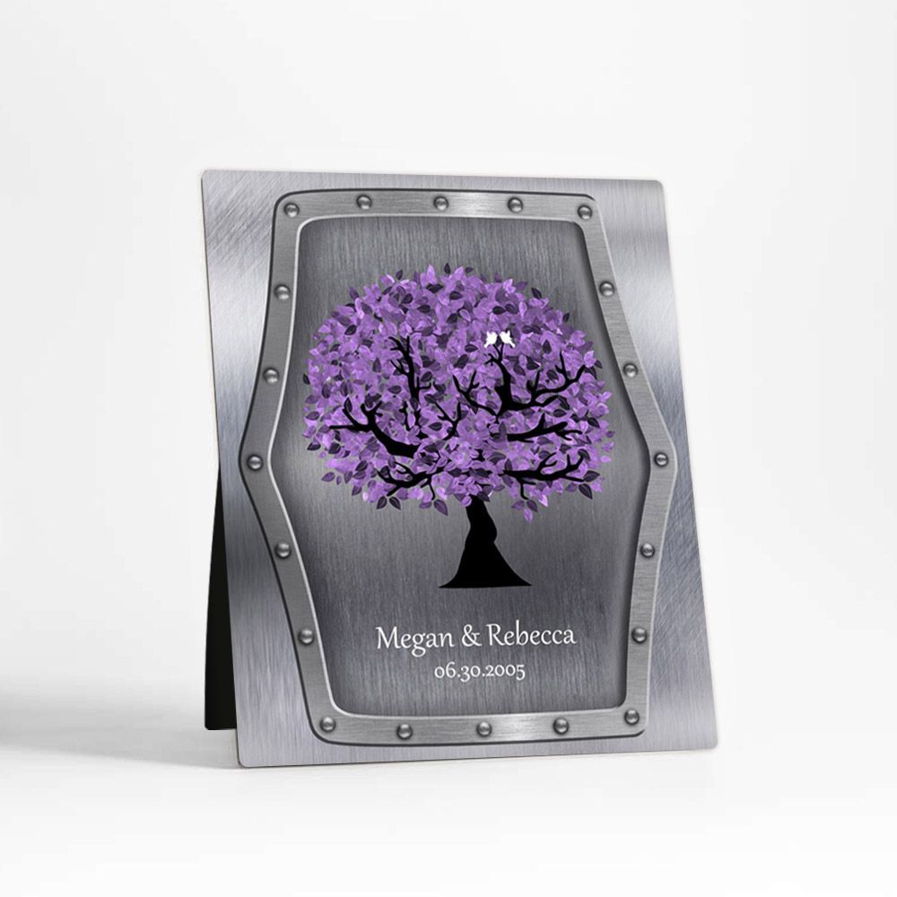 Tin Purple Tree 11th Anniversary Desktop Plaque Gift for Couple D-1501