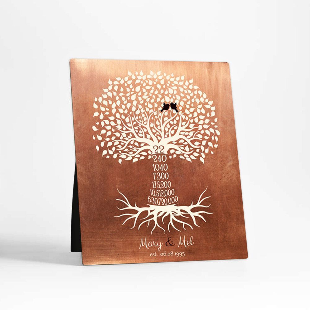 Copper Countdown Tree 22nd Anniversary Desktop Plaque Gift for Couple D-1452