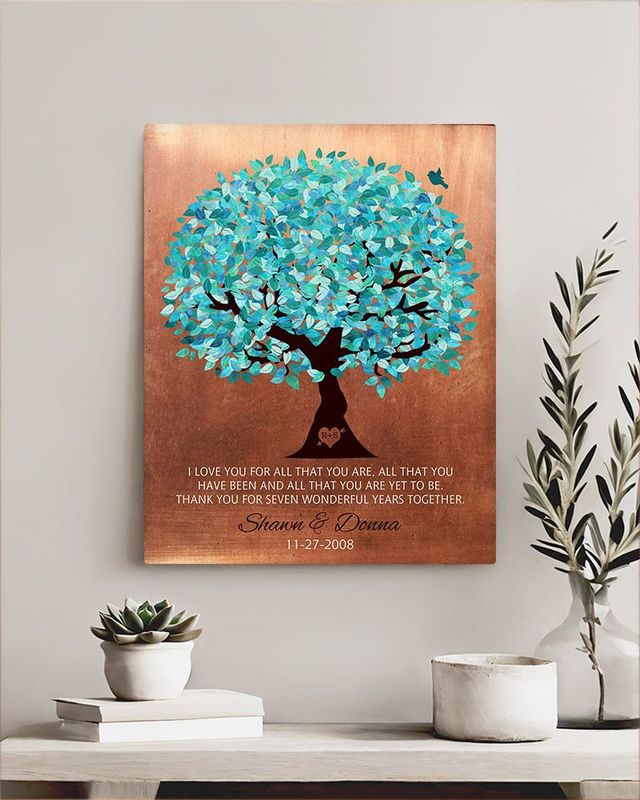 #1 Best Seller - Copper Canopy Tree 7th Anniversary Wall Plaque Gift for Couple LTC-1179