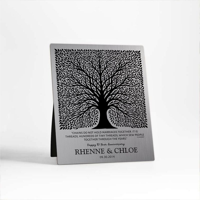 #1 Best Seller - Tin Elaborate Square Tree 10th Anniversary Desktop Plaque Gift for Couple D-1583