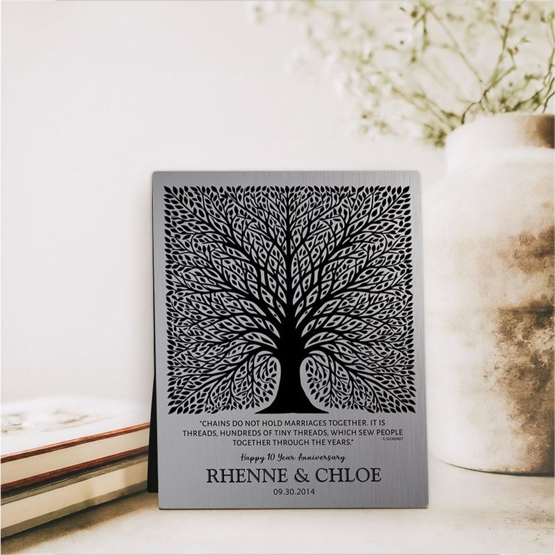 #1 Best Seller - Tin Elaborate Square Tree 10th Anniversary Desktop Plaque Gift for Couple D-1583