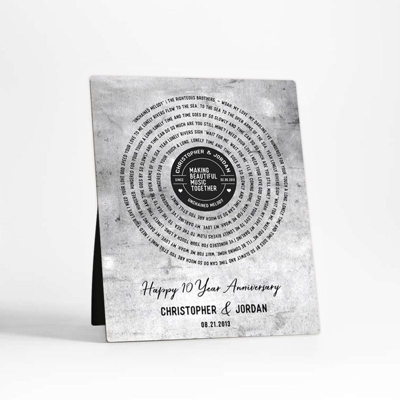 #1 Best Seller - Tarnished Tin Our Song Lyrics 10th Anniversary Desktop Plaque Gift for Couple D-1910