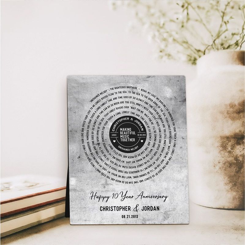 #1 Best Seller - Tarnished Tin Our Song Lyrics 10th Anniversary Desktop Plaque Gift for Couple D-1910