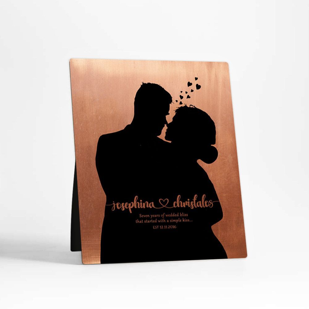 Copper Couple Silhouette 7th Anniversary Desktop Plaque Gift for Couple D-1858