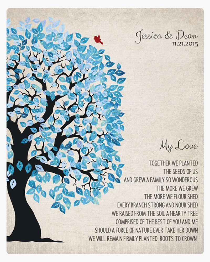 Blue Half Artful Tree 10th Anniversary Wall Plaque Gift for Couple LTC-1279