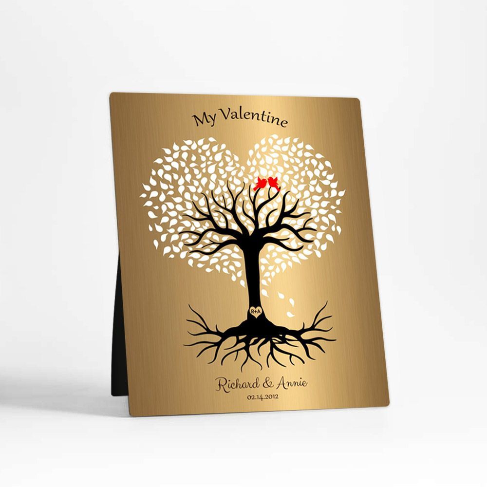 Heart Shape Tree Anniversary Desktop Metal Plaque For Couple D-1817