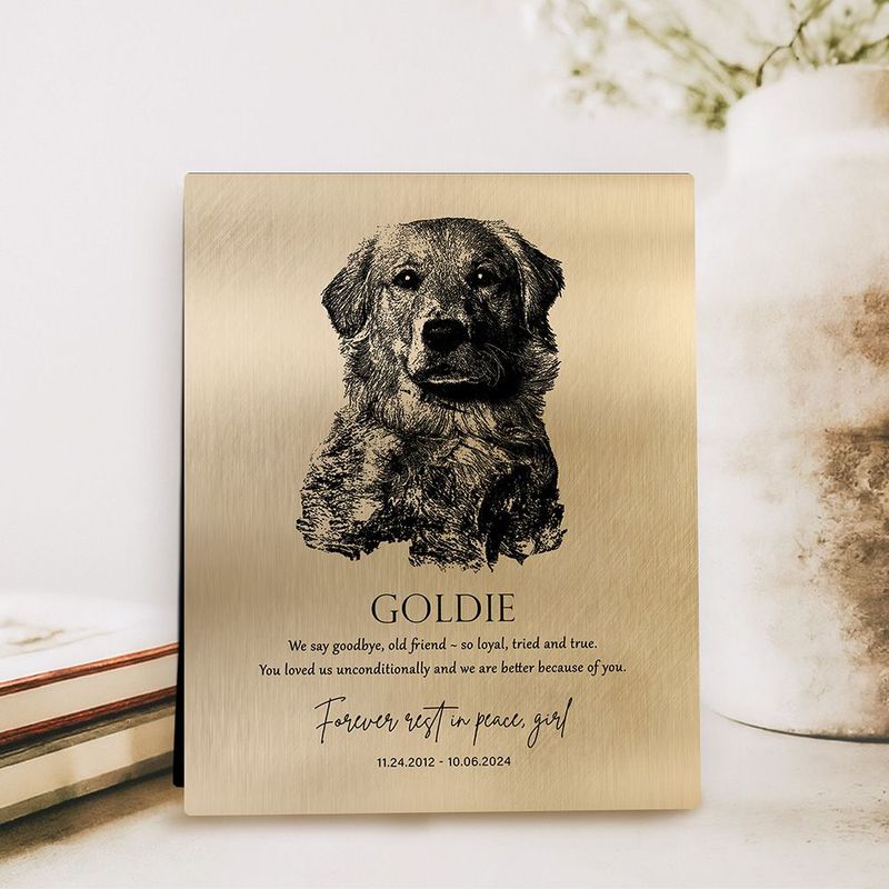Gold Loss of Dog Memorial with Etched Photo Memorial Desktop Plaque Gift for Family D-2138