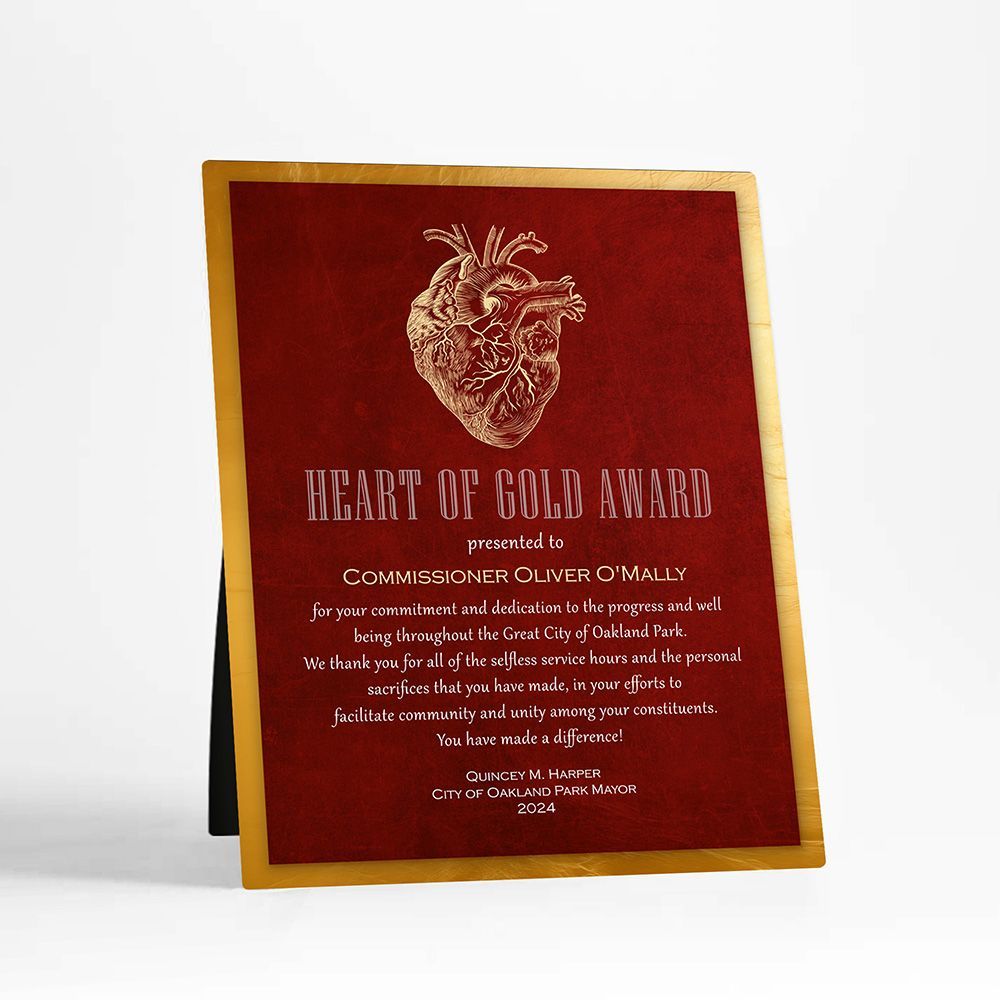 Red Tin Good Samaritan Heart Recognition Desktop Plaque Gift for Volunteer D-2104