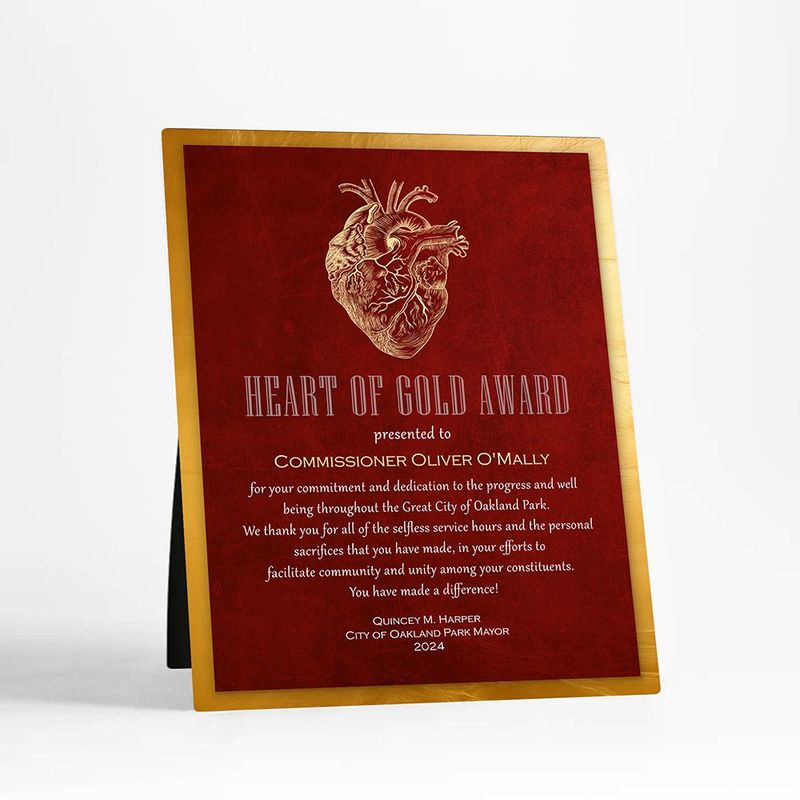 Red Tin Good Samaritan Heart Recognition Desktop Plaque Gift for Volunteer D-2104